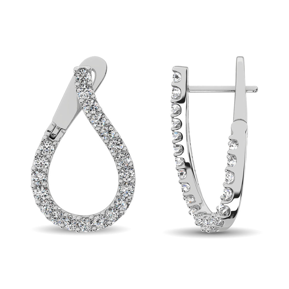 14K White Gold Diamond 5/8 Ct.Tw. Hoop Earrings
