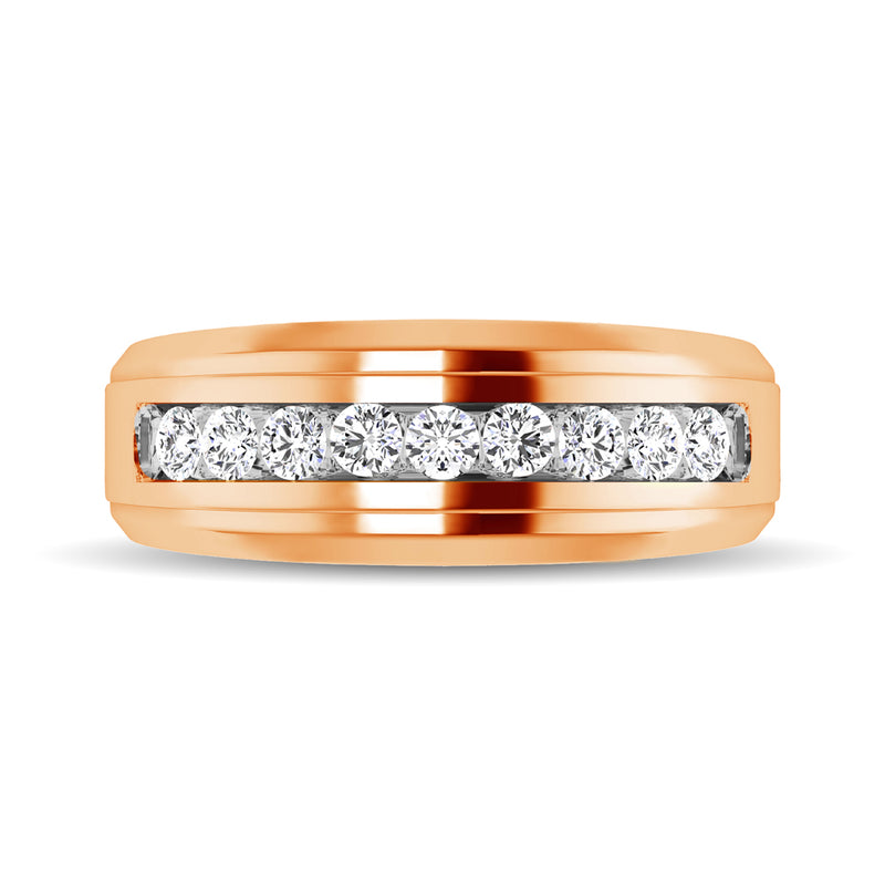 10K Rose Gold 1/4 Ct.Tw. Diamond 9 Stone Satin Finish Mens Band