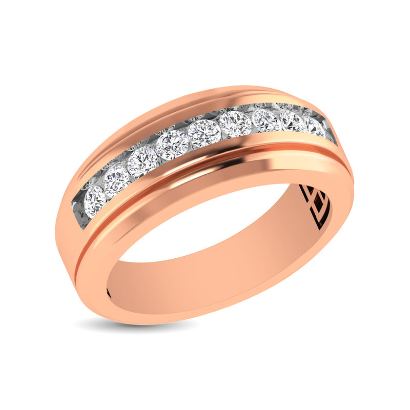 10K Rose Gold 1/4 Ct.Tw. Diamond 9 Stone Satin Finish Mens Band