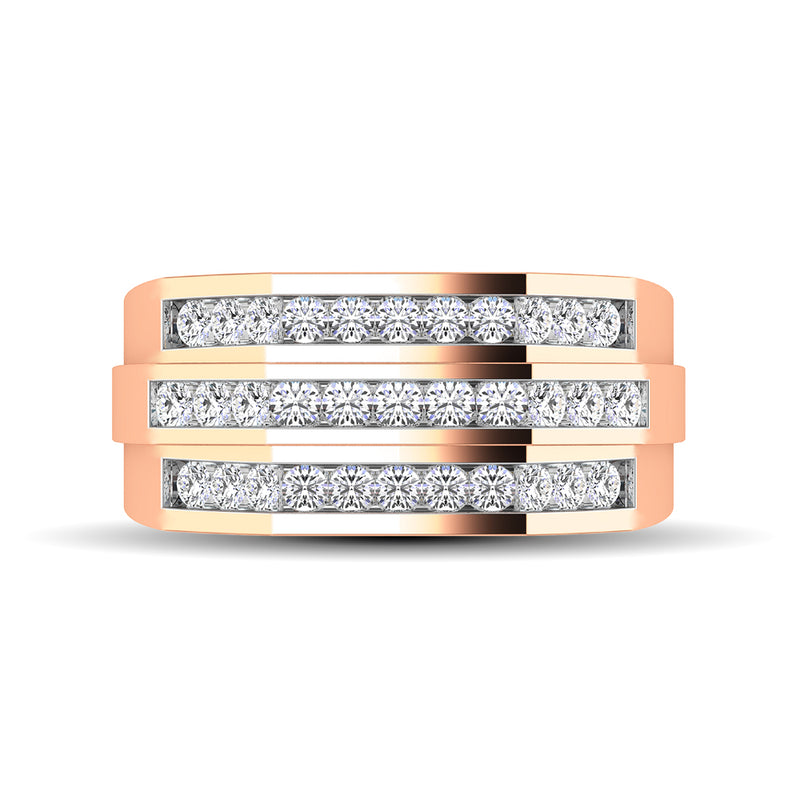 10K Rose Gold 1/4 Ct.Tw. Diamond Triple Row Mens Band