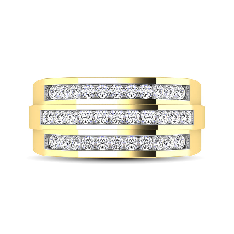 10K Yellow Gold 1/4 Ct.Tw.Diamond Triple Row Mens Band