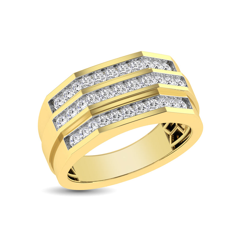 10K Yellow Gold 1/4 Ct.Tw.Diamond Triple Row Mens Band