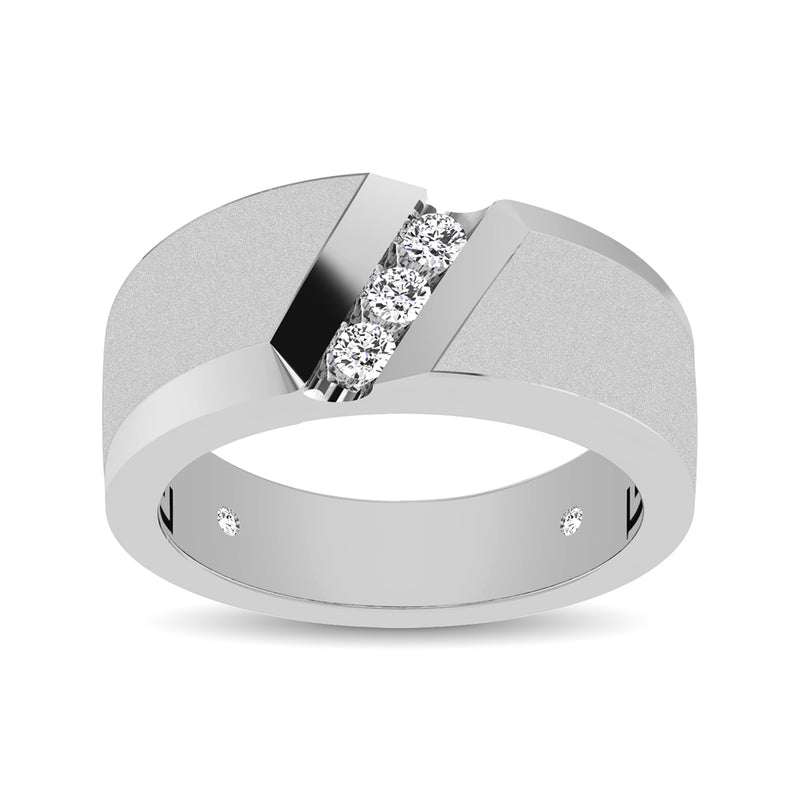 10K White Gold 1/10 Ct.Tw. Diamond Three Stone Mens Band