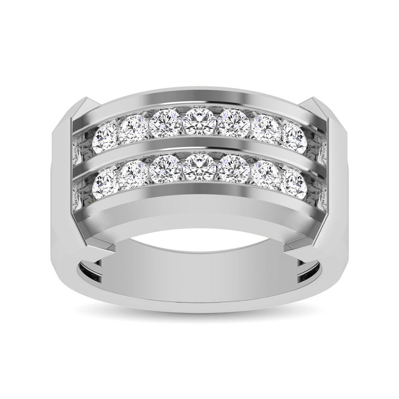 10K White Gold 1/5 Ctw Round Cut Diamond Mens Wedding Band