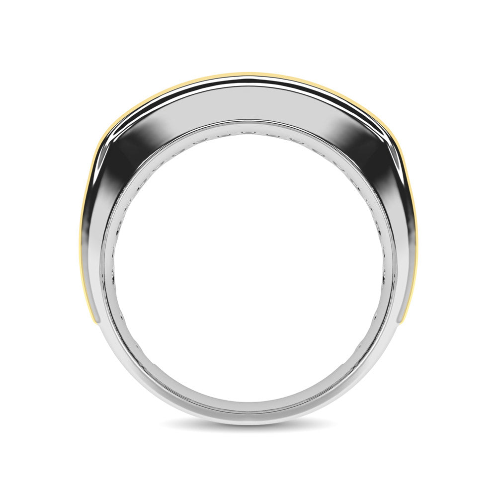 10K White Gold with Accent of 10K Yellow Gold 1/4 Ct.Tw. Diamond 7 Stone Mens Band