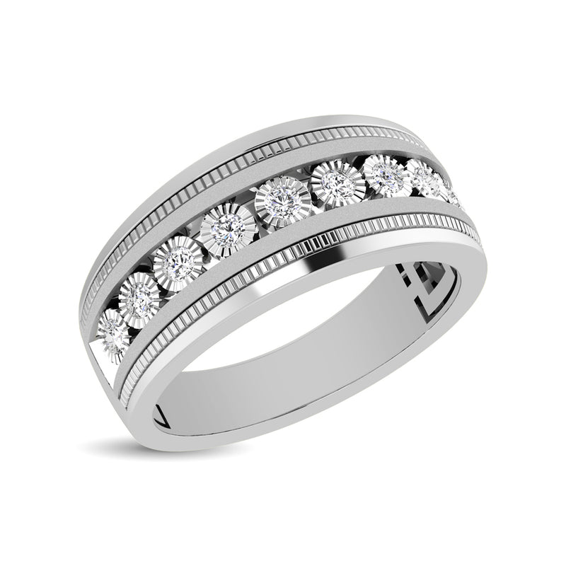 10K White Gold 1/2 Ct.Tw. Diamond 9 Stone Illusion Mens Band