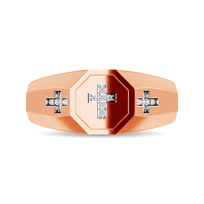 10K Rose Gold 1/20 Ct.Tw. Diamond Men's Cross Ring
