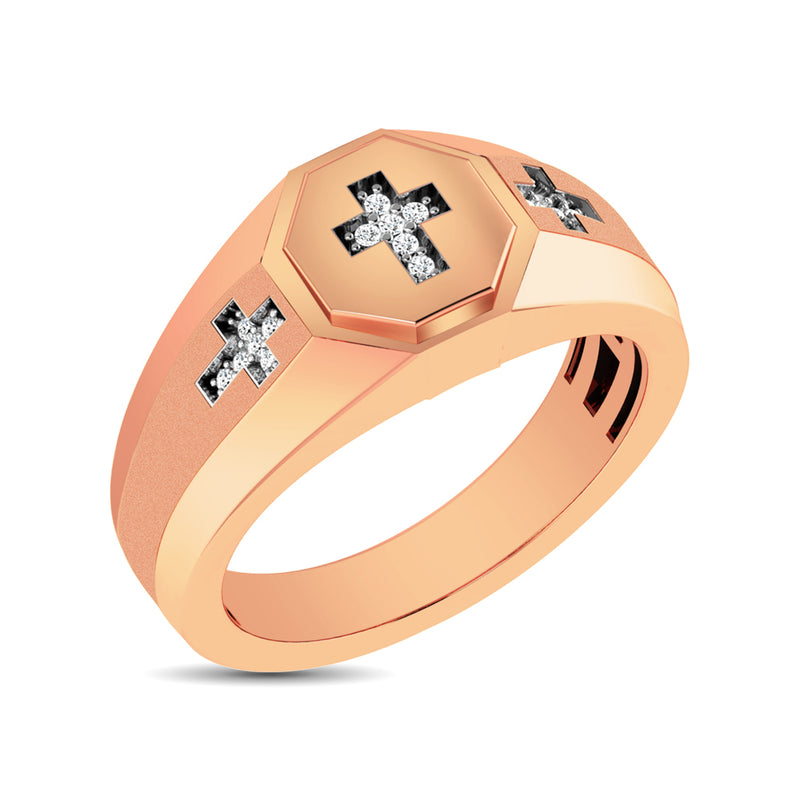 10K Rose Gold 1/20 Ct.Tw. Diamond Men's Cross Ring
