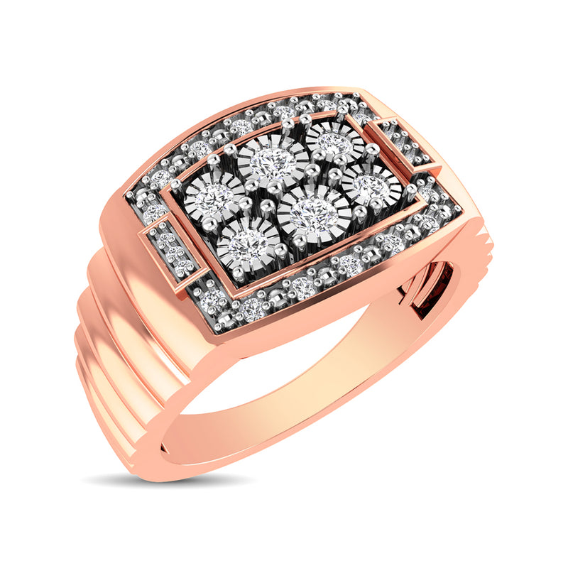 10K Rose Gold 1/4 Ct.Tw. Diamond Illusion Men's Fashion Ring