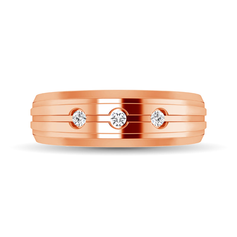 10K Rose Gold 1/10 Ctw Round Cut Diamond Mens Band