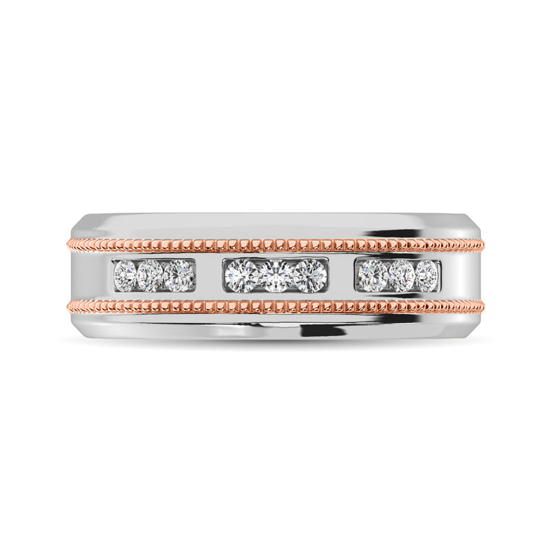 10K White Gold 1/4 Ct.Tw. Diamond Milgrain finish Mens Band