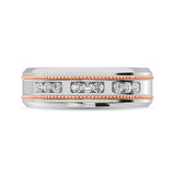 10K White Gold 1/4 Ct.Tw. Diamond Milgrain finish Mens Band