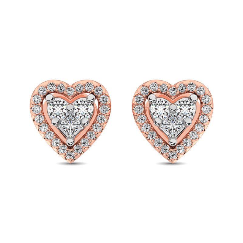 10K Rose Gold 1/3 Ct.Tw. Diamond Heart Stud Earrings