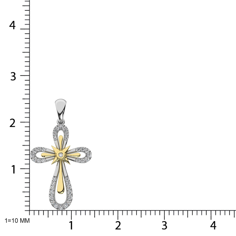 10K Two Tone 1/5 Ct.Tw. Diamond Cross Pendant