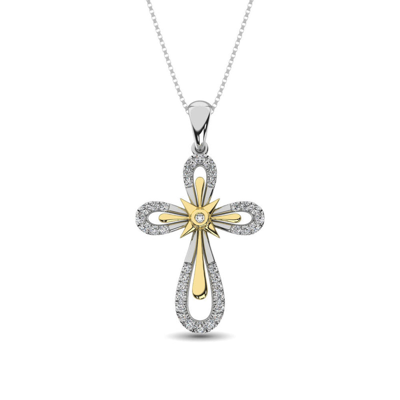 10K Two Tone 1/5 Ct.Tw. Diamond Cross Pendant