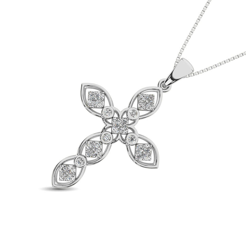 14K White Gold 1/5 Ct.Tw. Diamond Cross Pendant