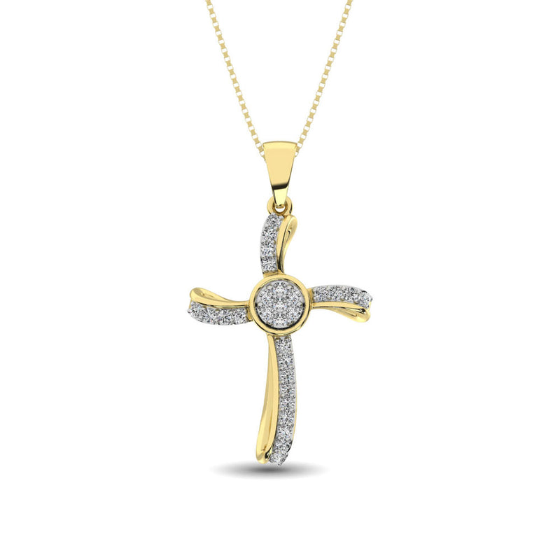 14K Yellow Gold 1/5 Ct.Tw. Diamond Cross Pendant