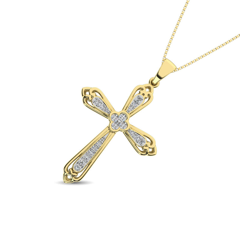 14K Yellow Gold 1/6 Ct.Tw. Diamond Cross Pendant