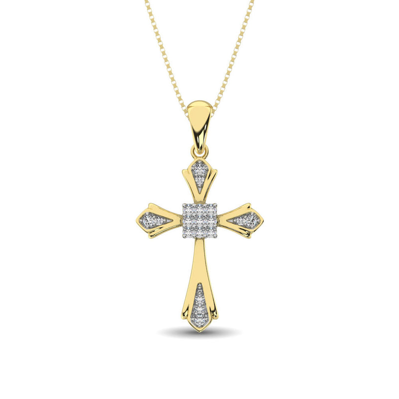 14K Yellow Gold 1/6 Ct.Tw. Diamond Cross Pendant