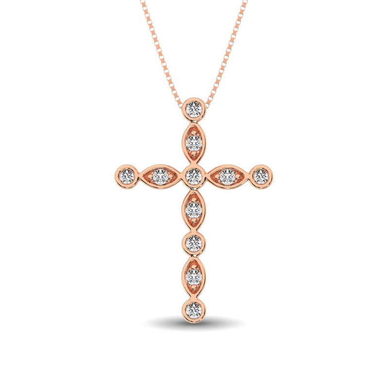 14K Rose Gold 1/4 Ct.Tw. Diamond Cross Pendant