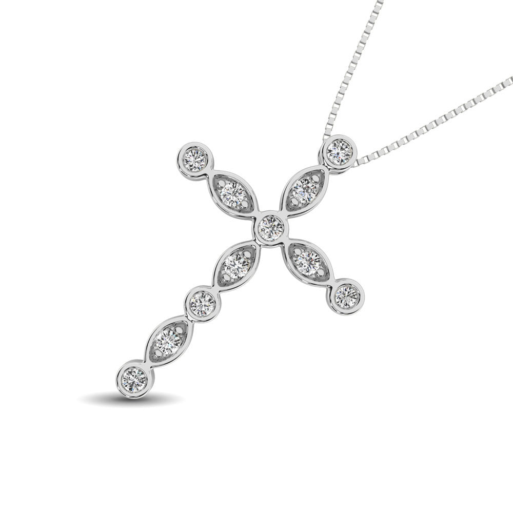 14K White Gold 1/4 Ct.Tw. Diamond Cross Pendant
