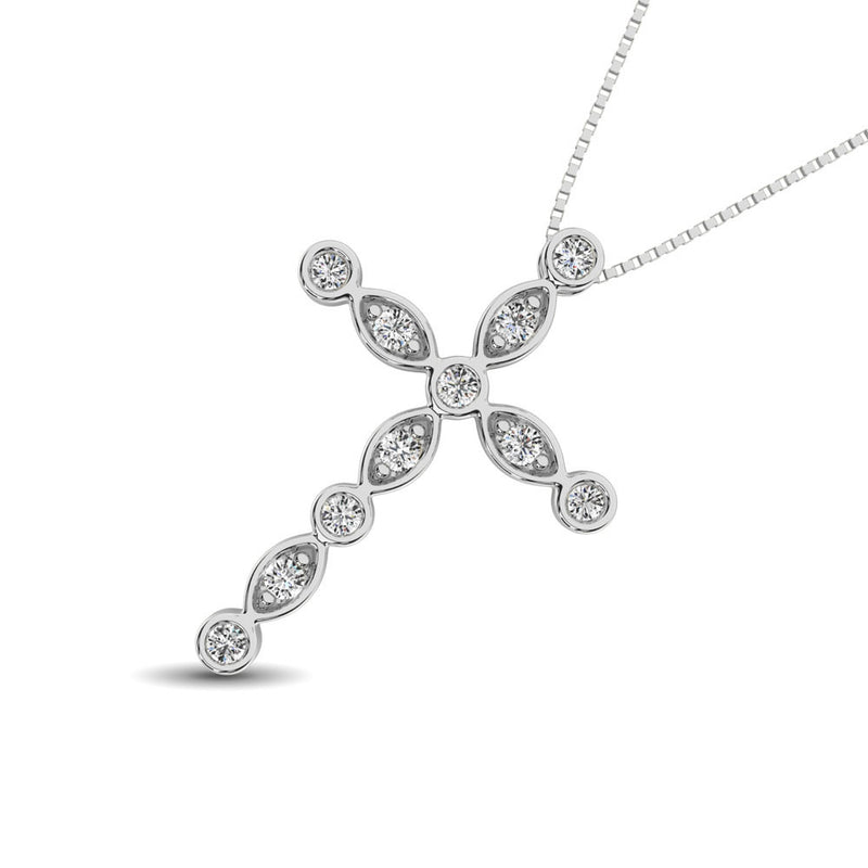 14K White Gold 1/4 Ct.Tw. Diamond Cross Pendant