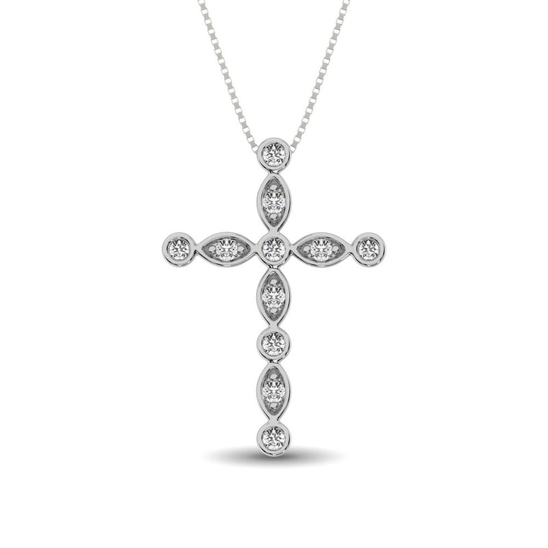14K White Gold 1/4 Ct.Tw. Diamond Cross Pendant