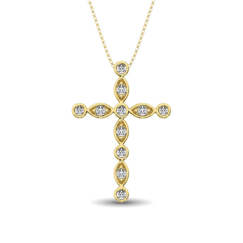 14K Yellow Gold 1/4 Ct.Tw. Diamond Cross Pendant