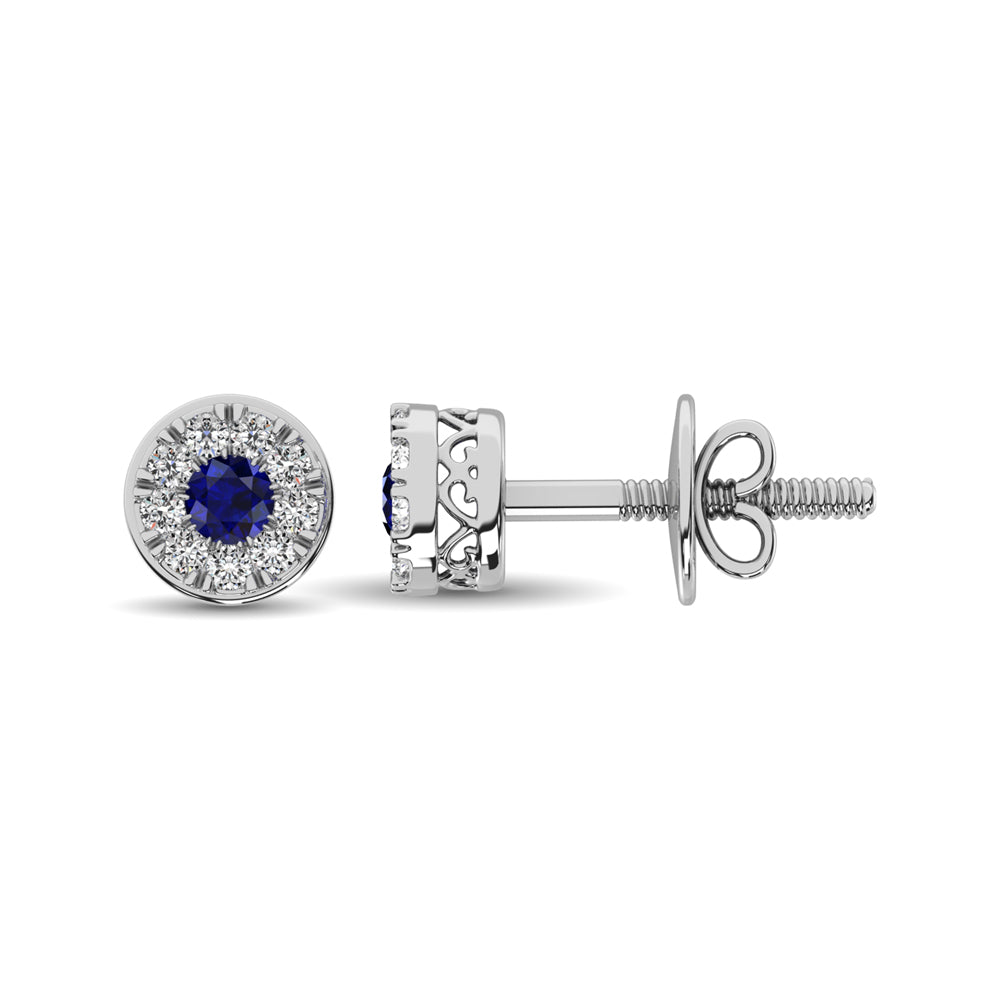 14K White Gold Diamond 1/4 Ct.Tw. and Blue Sapphire Stud