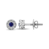 14K White Gold Diamond 1/4 Ct.Tw. and Blue Sapphire Stud