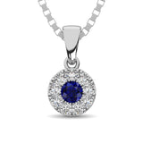 14K White Gold Diamond 1/4 Ct.Tw. and Blue Sapphire Pendant