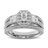 14K White Gold 1 1/2 Ctw Emerald Cut Diamond Engagement Ring