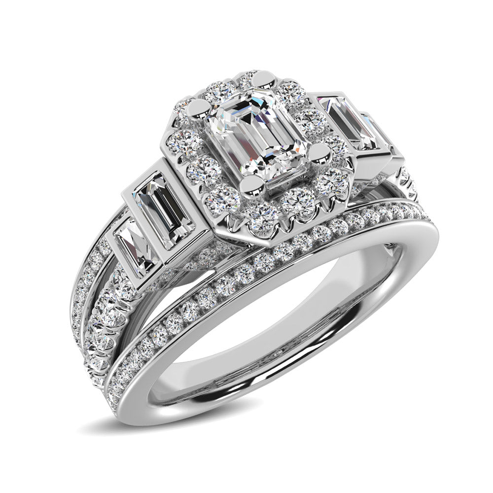 14K White Gold 1 1/2 Ctw Emerald Cut Diamond Engagement Ring