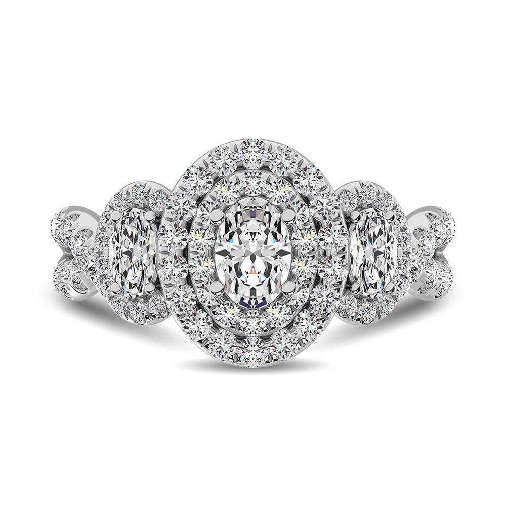 14K White Gold 1 3/4 Ctw Oval Cut Diamond Engagement Ring