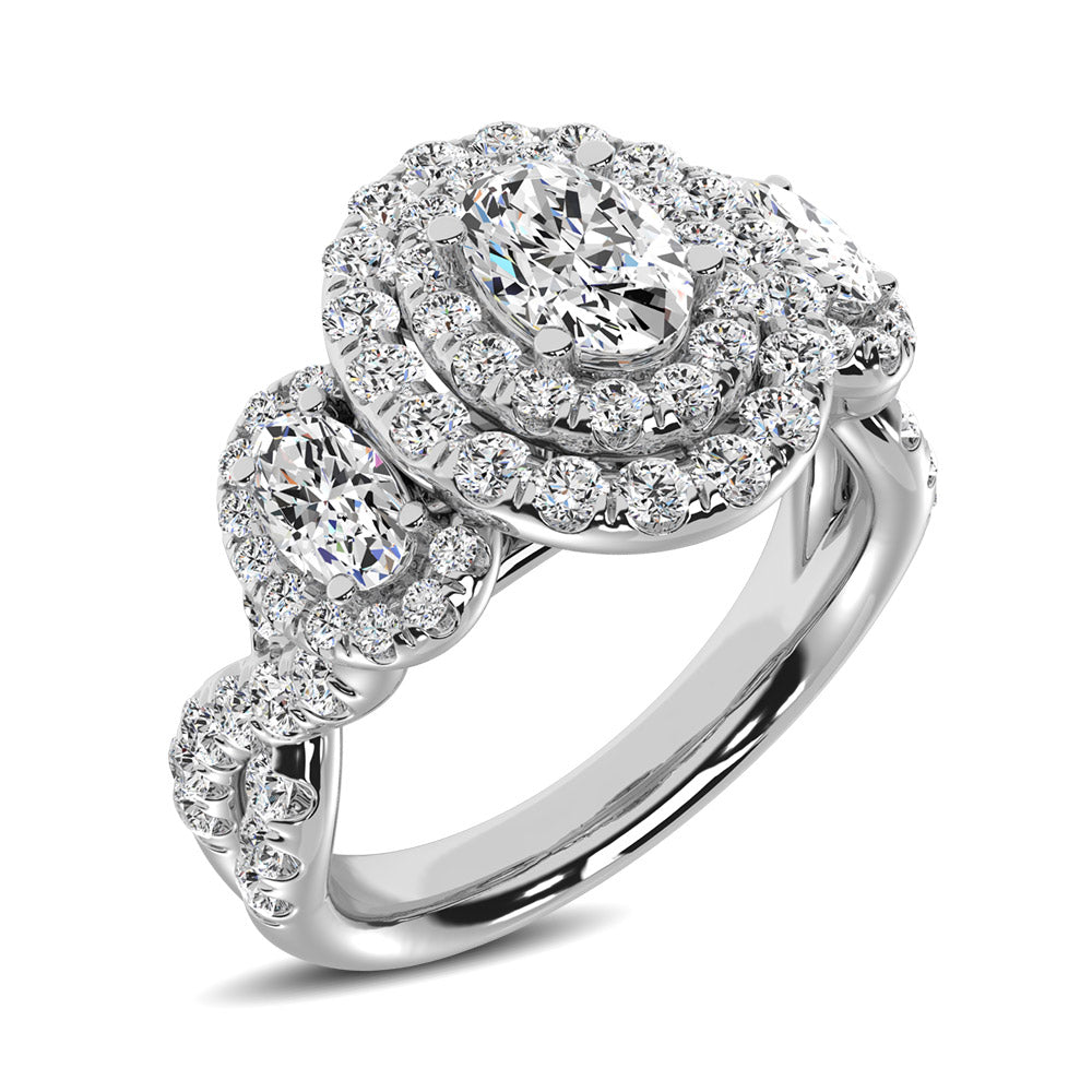 14K White Gold 1 3/4 Ctw Oval Cut Diamond Engagement Ring