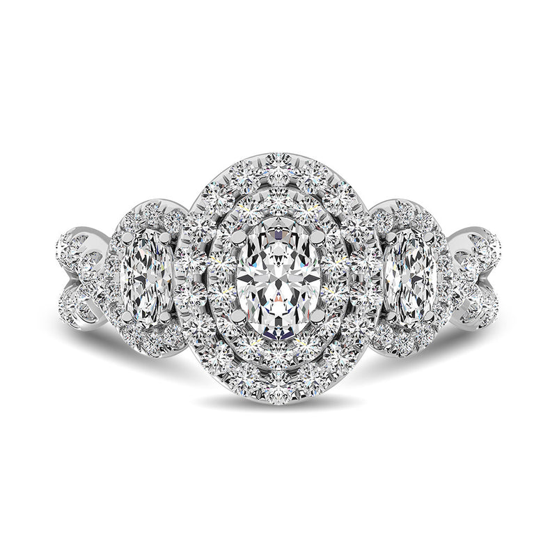 14K White Gold 1 3/4 Ctw Oval Cut Diamond Engagement Ring