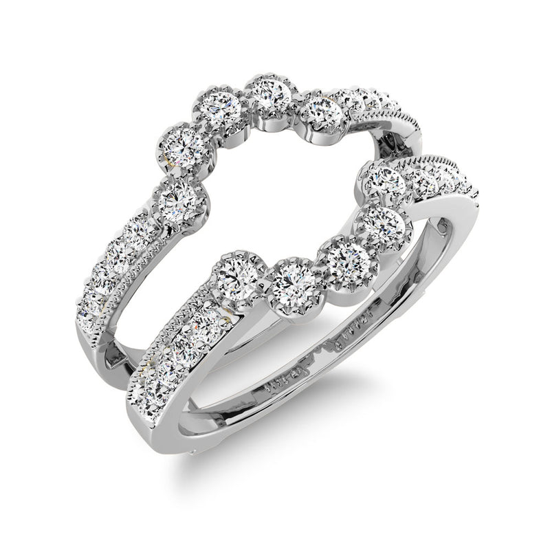 14K White Gold 2/5 Ct.Tw. Diamond Guard Ring with Milgrain Detail