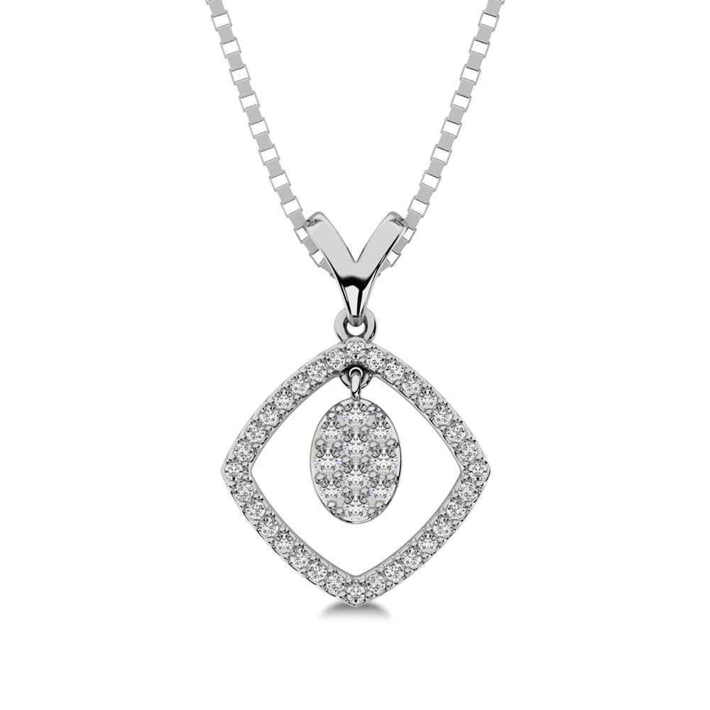 10K White Gold 1/4 Ct.Tw. Diamond Square Shape Pendant with Dangler