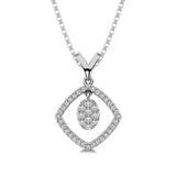 10K White Gold 1/4 Ct.Tw. Diamond Square Shape Pendant with Dangler