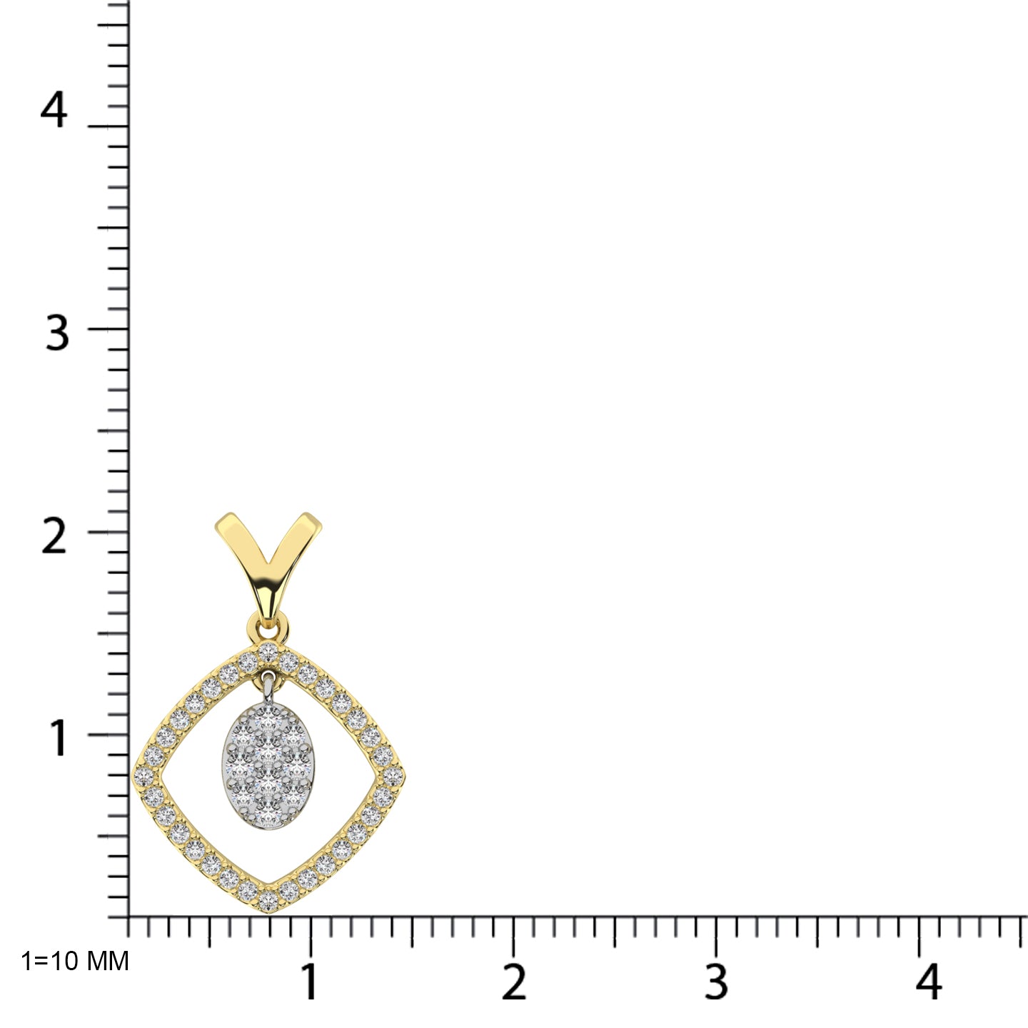 10K Yellow Gold 1/4 Ct.Tw. Diamond Square Shape Pendant with Dangler