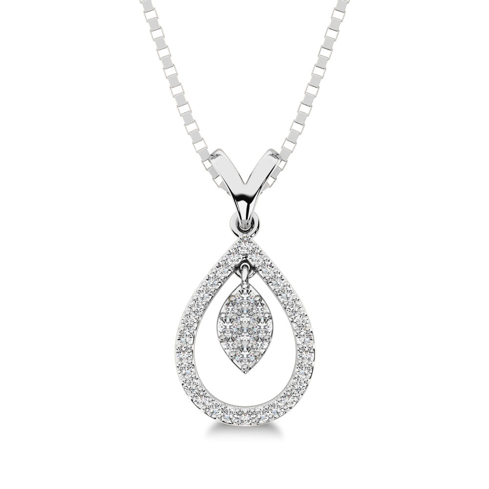 10K White Gold 1/5 Ct.Tw. Diamond Pear Shape Pendant with Dangler