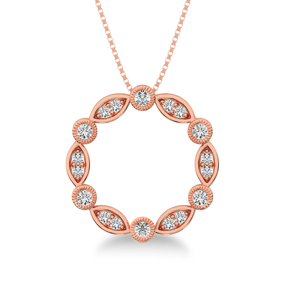 10K Rose Gold 1/4 Ct.Tw. Diamond Round & Marquise Frame Pendant