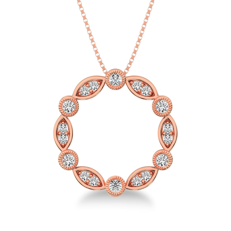 10K Rose Gold 1/4 Ct.Tw. Diamond Round & Marquise Frame Pendant