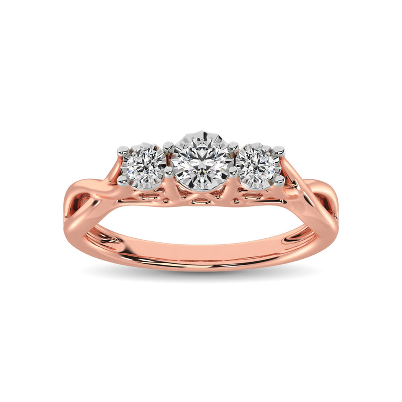 10K Rose Gold 1/5 Ct.Tw. Diamond Three Stone Ring