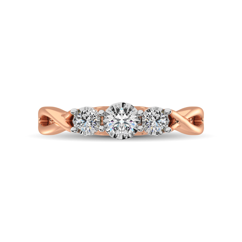 10K Rose Gold 1/5 Ct.Tw. Diamond Three Stone Ring