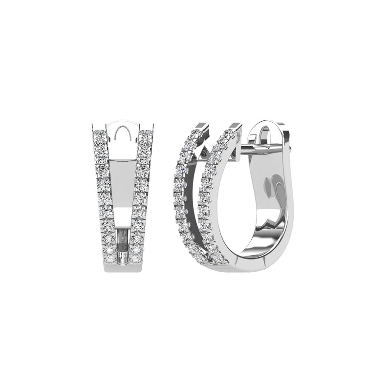 14K White Gold 1/4 Ct.Tw. Diamond  Huggies Earrings