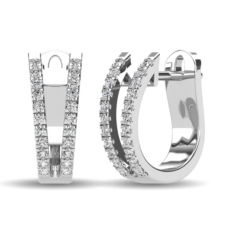 14K White Gold 1/4 Ct.Tw. Diamond  Huggies Earrings
