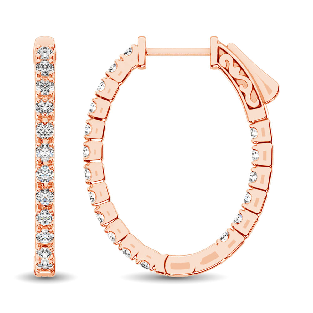 14K Rose Gold Diamond 9/10 Ct.Tw. In and Out Hoop Earrings
