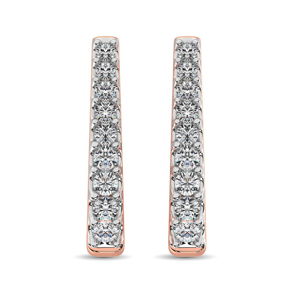 10K Rose Gold Diamond 1 Ct.Tw. Classic Hoop Earrings