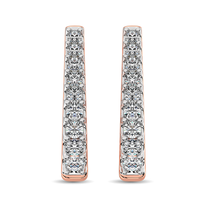 10K Rose Gold Diamond 1 Ct.Tw. Classic Hoop Earrings